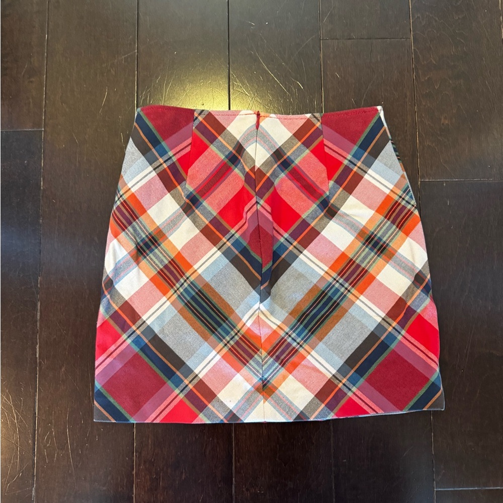 Trina Turk |  Red and White Plaid Mini Skirt